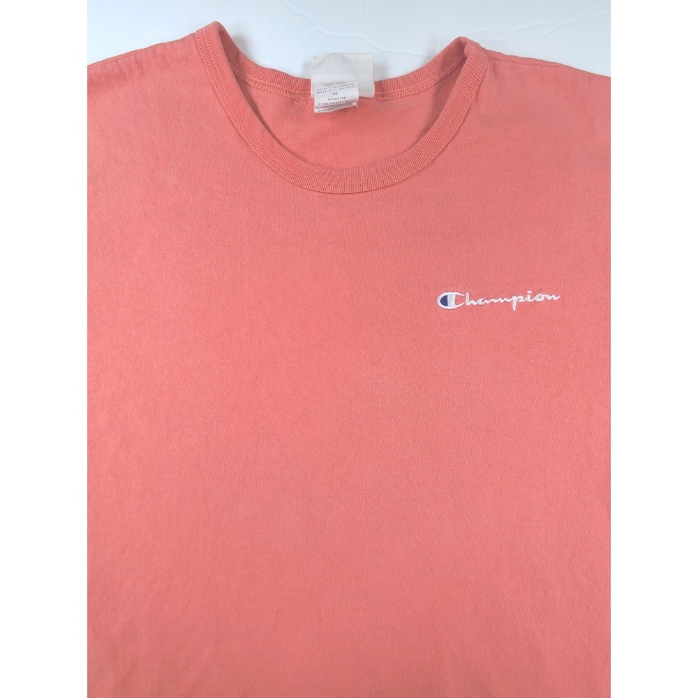 Champion T-Shirt Mens XL Coral Pink Embroidered Script Logo Cotton Crew Neck
